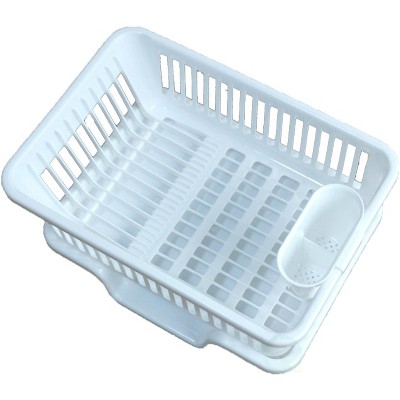 White Heavy Duty Plastic Dish Drying Rack with Utensil Cup