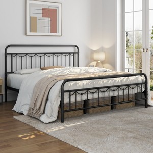 Yaheetech Metal Platform Bed Frame with Vintage Headboard and Footboard - 1 of 4