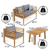 Thom 4-Piece Mid-Century Modern Acacia Wood Outdoor Patio Set with Cushions and Plaid Decorative Pillows - JONATHAN Y - 3 of 4