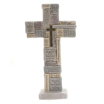 Home Decor 12.5" Crossword Table Cross Believe Trust Rejoice Spiritual  -  Decorative Figurines