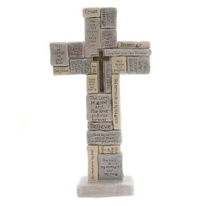 Home Decor Crossword Table Cross  -  One Cross 12.5 Inches -  Believe Trust Rejoice Spiritual  -  46420  -  Polyresin  -  Multicolored - 1 of 3
