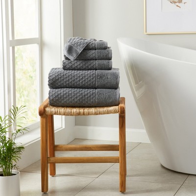 Dark Grey Cotton Textured 6-Piece Towel Set for Kids