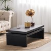 47.6" Black Modern Rustic Wood Coffee Table with Floating Top, Rectangular Living Room Centerpiece with Open Storage -3irtyhousy - 3 of 4
