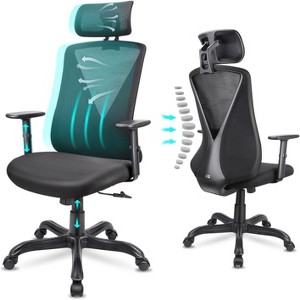 Grungis 45.3"H Ergonomic Office Chair with Adjustable Headrest and Armrest,Swivel Desk Chair with Storage,Dining Chair for Kitchen,Black - 1 of 4