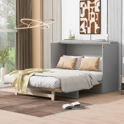 NicBex Full Size Murphy Bed 75.3" Wooden Frame Morden Hideaway Bed with Top Shelf and Spacious Drawer for Guest Room