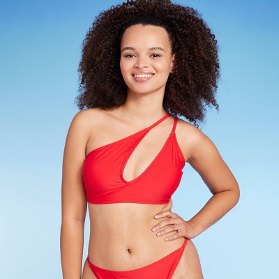 Women's Ribbed Square Neck Bralette Bikini Top - Wild Fable™ Red Xl : Target