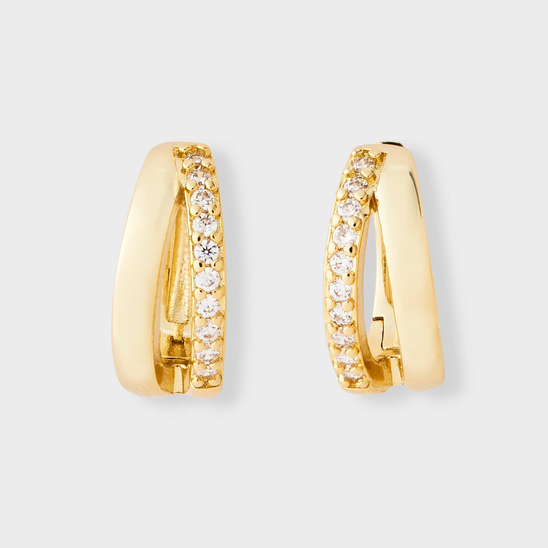 14K Gold Plated Pave Split Hoop Earrings - A New Day™ Gold