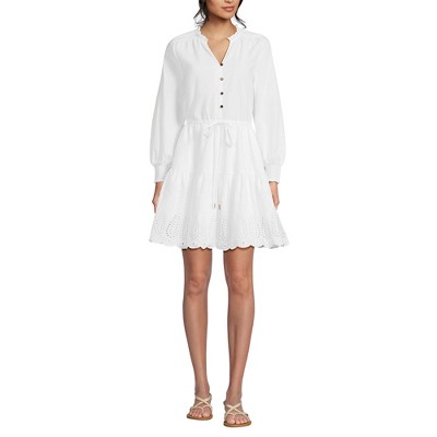 Lands' End Women's Long Sleeve Eyelet Mini Popover Dress