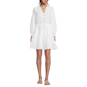 Lands' End Women's Long Sleeve Eyelet Mini Popover Dress - 1 of 4