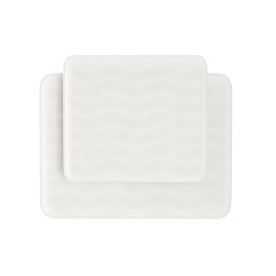 Bathroom Rug Set- 2-Piece Memory Foam Bath Mats-Wavy Microfiber Top-Non-Slip Absorbent Runner for Bathroom Kitchen by Hastings Home (White)