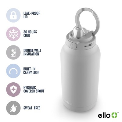 Ello 64oz Hydra Stainless Steel 1/2 Gallon Jug - Black: Portable Water Jug, Dishwasher-Safe, Cold Beverages