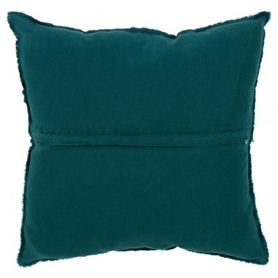 27" Jasper Green Fringed Design Linen Square Throw Pillow Set