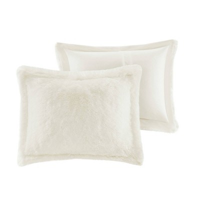 Ivory Shaggy Faux Fur Twin Duvet Cover Set