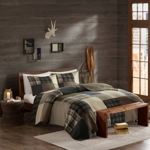 King california King Winter Hills Oversized Cotton Quilt Bedding Set Tan Woolrich Pre Washed Midweight Fabric Classic Plaid Pattern Target