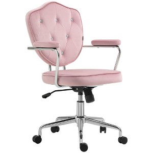 NicBex Adjustable Height Velvet Button Tufted Home Office Chair with Padded Armrests and Wheels for Work Study Vanity - 1 of 4