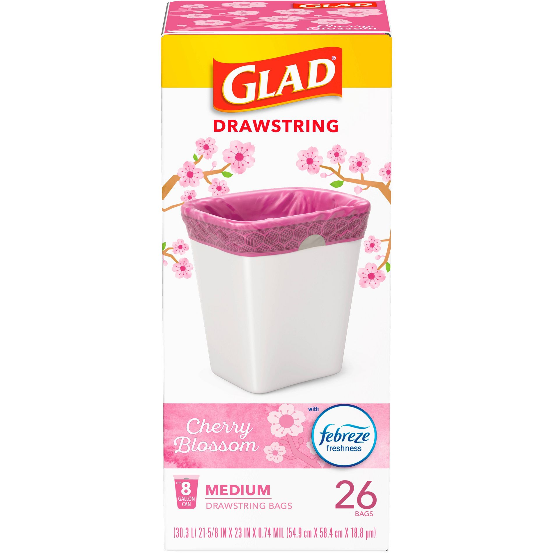 Glad DrawString Trash Bags - Cherry Blossom - 8gal - 26ct