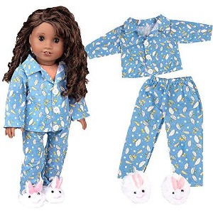 Dress Along Dolly Easter Bunny Pajamas Doll Outfit for 18" Dolls (3 Piece Set) - Rabbit Shirt, Pants & Slippers - Easter Basket Stuffer for Girls - 1 of 4