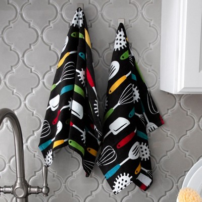 T-fal Print Fiber Reactive Kitchen Towel, Two Pack, Utensils