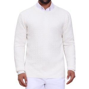 INSPIRE CHIC Men's Slim Fit Crew Neck Long Sleeve Soft Twist Textured Cable Knit Pullover Sweater - 1 of 4