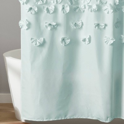 Lucia Blue 72" x 72" Fabric Shower Curtain with Handmade Bow Details