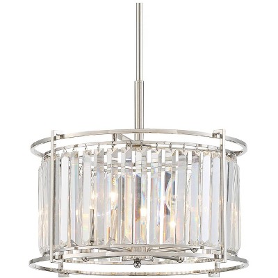Possini Euro Design Polished Nickel Pendant Chandelier 18" Wide Modern Clear Crystal Drum Shade 4-Light Fixture Dining Room House