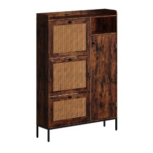 Whizmax Shoe Cabinet with 3 Flip Drawers, Rattan Free Standing Shoe Racks with Adjustable Shelves - 1 of 4