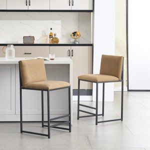 Modern Counter Height Bar Stools set of 2,Bar Stool Chair with Terra Upholstered Linen Cushions and Minimalist Craft iron Racks Legs-Tanpinhause - 1 of 4