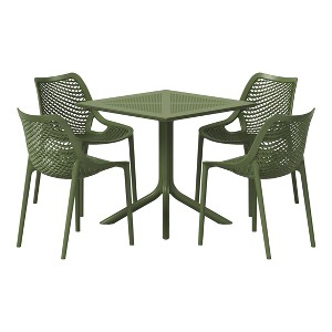 WestinTrends Playa 5-Piece Modern Square Patio Dining Table Set with Stackable Patio Dining Chairs, Olive Green - 1 of 4