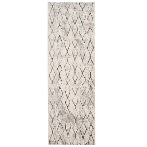 HomeRoots 8' Gray And Ivory Geometric Runner Rug - 1 of 4