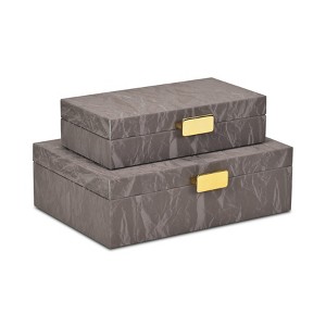 Cheung's Ausel Crinkled Gloss Pattern Set of 2 Boxes with Gold Handles - Dark Gray - 1 of 4