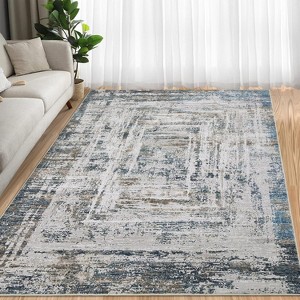 Acekool 5x7 Washable Rug - Low Pile Non-Slip Indoor Carpet, Soft Vintage Design for Living Room, Dining Area, Entryway, Grey & Cream - 1 of 4