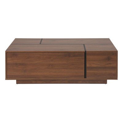 Vynxaria Series 47.2 in. Walnut Rectangular MDF End Table with Sliding Top and Storage
