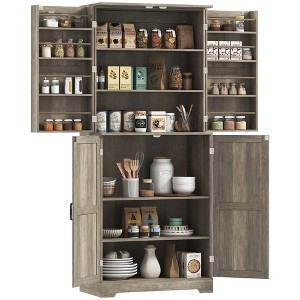HOMCOM 72" Farmhouse Kitchen Pantry Cabinet, Tall Storage Cabinet with 4 Barn Doors, 4 Adjustable Shelves, 8 Door Shelves, Gray Wash - 1 of 4