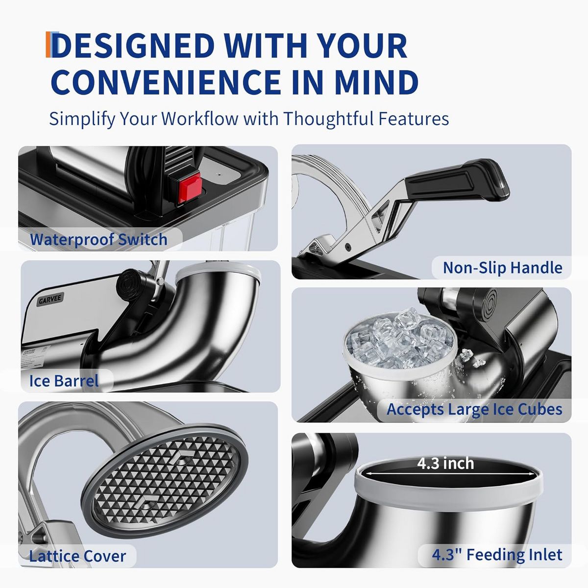 Garvee Snow Cone Machine, 1450RPM High Efficiency Ice Shaver, Heavy-Duty Blades, Multi-Purpose for Indoor Commercial & Home Use - thumbnail 4