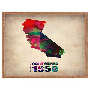 Naxart California Watercolor Map Rectangle Tray - Red - Deny Designs