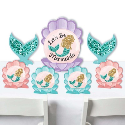 Big Dot of Happiness Let's Be Mermaids - Baby Shower or Birthday Party Centerpiece Table Decorations - Tabletop Standups - 7 Pieces