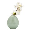 Sagebrook Home 7" Ceramic Oval Vase - Contemporary Dark Sage Green Etched Stripe Decorative Table Vase Home or Office Decor Accent Flower Centerpiece - 3 of 4