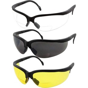 grinderPUNCH 3 Pairs Combo Bifocal Safety Reading Glasses - Assorted Colors Clear Black Yellow Lens - With Side Cover - 1 of 4