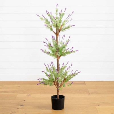 Lavender Silk and Plastic Outdoor Potted Topiary Tree