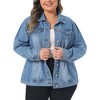 Women's Plus Size Classic Denim Washed Front Long Sleeve Casual Jean Jackets - Agnes Orinda - 2 of 4