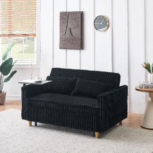 CAVINAS Pull-Out Sofa with 2 Plush Throw Pillows, Equipped with a Movable Tabletop and Usb Ports, Loveseat Sofa Bed with Adjustable Backrest -Black - 1 of 4