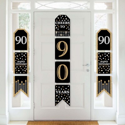 Big Dot of Happiness Adult 90th Birthday - Gold - Hanging Vertical Paper Door Banners - Birthday Party Wall Decoration Kit - Indoor Door Decor