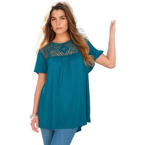 Roaman's Lace Yoke Pleated Tunic - 1 of 4