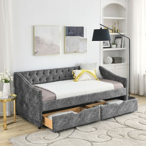 NicBex 81.5" Daybed with Trundle Upholstered Twin Daybed with Waved Shaped Arms Daybed with Storage for Living Room - 1 of 4