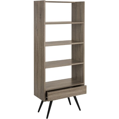 Terrence Transitional Black/Brown Wood 5-Tier Etagere with Drawer