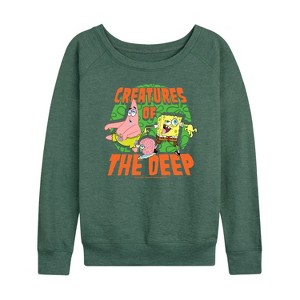 Women's - SpongeBob SquarePants - Creatures Of The Deep Lightweight French Terry Wide Neck Long Sleeve Shirt - 1 of 4