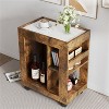 LunaLulinlk Mid-century modern style movable side cabinet, household brown trolley storage locker and shelf for living room, Kitchen - 2 of 4