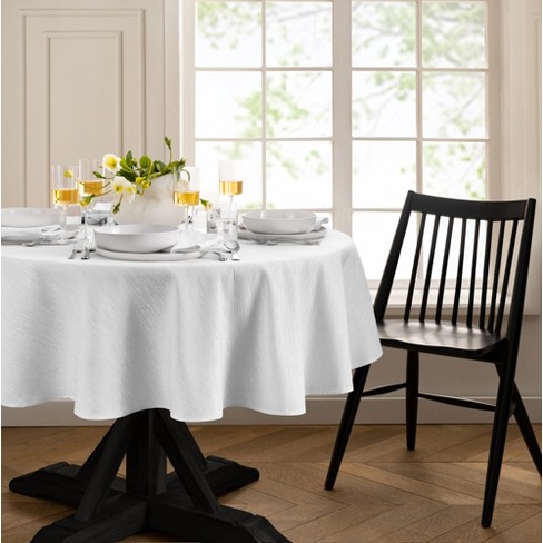 Continental Solid Texture Water And Stain Resistant Tablecloth - 90" Round - White - Elrene Home ...