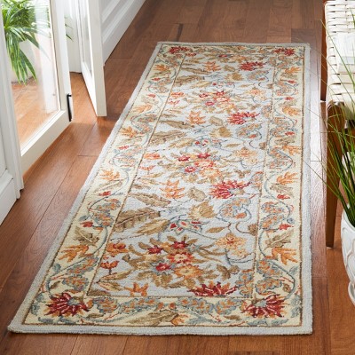 Aurora Light Blue Floral Hand-Knotted Wool Reversible Area Rug - 30"x18"