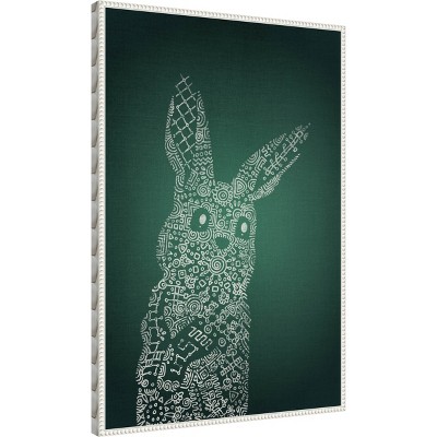 Emerald Bunny Graphic Art on Canvas with White Floater Frame